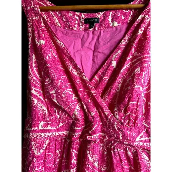 Talbots Maxi Dress 16 Pink Paisley Tiered Tie Back Breezy Coastal - Picture 4 of 9